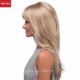 Long Human Hair Wigs For Women Elegant MAYSU Hair Products Classic Brazilian Hair Blonde wig Elasticated Net European Style