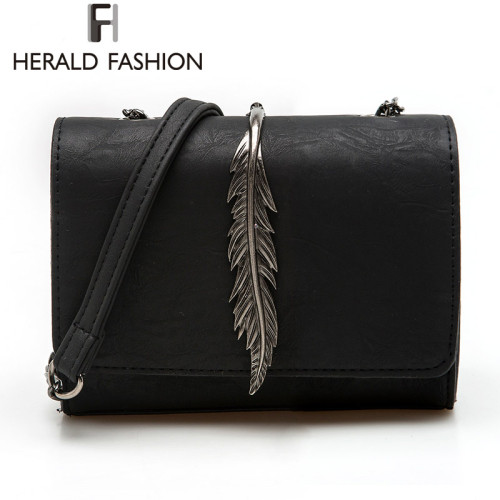 Herald Fashion Leaves Decorated Mini Flap Bag Suede PU Leather Small Women Shoulder Bag Chain Messenger Bag Autumn New Arrival