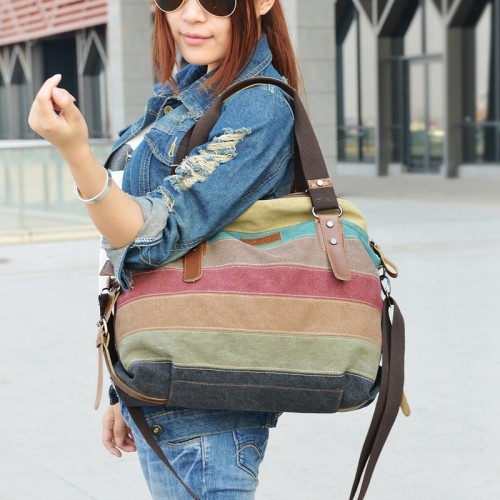 Fashion Canvas Bag Brand Women Handbags Patchwork Casual Women Shoulder Bags Female Messenger Bag Ladies 2017 Spring Purse Pouch