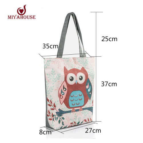 Floral And Owl Printed Women's Casual Tote Female Daily Use Female Shopping Bag Ladies Single Shoulder Handbag Simple Beach Bag