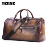 TERSE_Tobacco duffel bag mens womens handmade leather tote bag large capacity handbag custom logo/ colors bespoke luxury