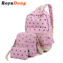 RoyaDong 2017 Printing Backpacks Set Women Canvas Animal Prints Candy Color Cute Children School Bags For Teenage Girls