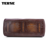TERSE_Duffel bag large capacity handmade genuine leather tote bag with engraving tobacco handbag mens travel bag custom service