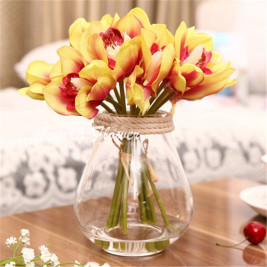Real Touch cymbidium 6 heads Short shoot table decoration flower DIY wedding bride hand flowers home decor artificial orchid