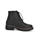 round toe college black front lace up ankle boots fashion autumn leisure concise white black women boots