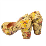 High Heels 2016 Women Shoes Heels Round Toe Square Heels Female Flower Pumps Cheap Work Shoes Womens Yellow Red Large size 9 10