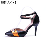 NEMAONE 2017 New Summer Style women's Lace Up high heels Pointed Toe Stiletto sandals celebrity ladies shoes Pumps Black 35-43