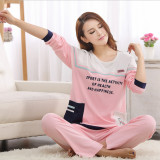 Spring Autumn Fashion Pyjama Femme O-neck Nightwear Female Pajama Sets For Women Men Knitted Cotton Pijamas Suit Couple Lounge