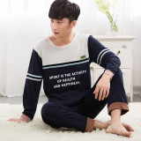 Spring Autumn Fashion Pyjama Femme O-neck Nightwear Female Pajama Sets For Women Men Knitted Cotton Pijamas Suit Couple Lounge