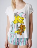 2017 women pajama sets with cute mr burns printed pyjamas sweet candy color stripped Simpson for ladies