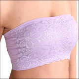 Factory Price Lace Tube Tops Women Summer Strapless Bandeau Top Sexy Padded Crop Top Black Beige Lace Bra Top -B5