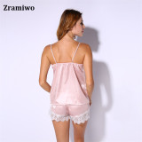 Satin Cami and Shorts Set Lace Nightgowns Comfy Pajamas Pretty Nighties Artificial Silk Sleepwear Sets