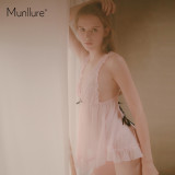 Pink black bow sexy hollowed nightdress Pyjamas