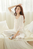 Free Shipping Princess Women's White Pajamas Pants Set Lace Decoration Sleepwear pijamas femininos verao