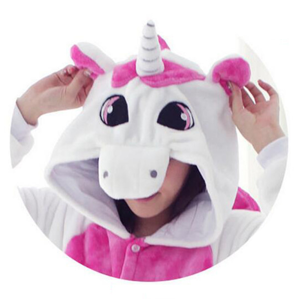 Pink Unicorn Pajamas Sets Flannel Pajamas Winter Nightie Kigurumi Pyjamas for Women Adults