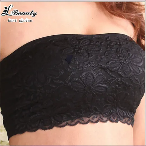 Factory Price Lace Tube Tops Women Summer Strapless Bandeau Top Sexy Padded Crop Top Black Beige Lace Bra Top -B5