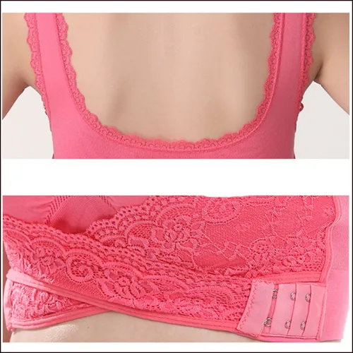 Top Sexy Women Lace Bra Gather Front Buckle Without Rims Brassiere Tank Outside Bra Top Underwear Women Crop Bra Top -B