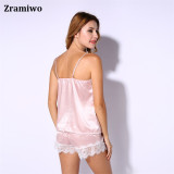 Satin Cami and Shorts Set Lace Nightgowns Comfy Pajamas Pretty Nighties Artificial Silk Sleepwear Sets