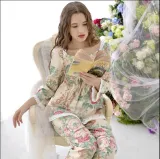 New Spring High Quality Pastoral Style Pajama Sets Long Sleeve Women Sleepwear Autumn Female Cotton Pajamas ,pijama Femme