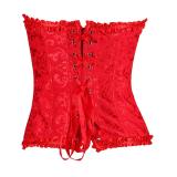 Women Sexy Satin Corset Brocade Floral Bustier Top Lace Up Back Lingerie Bodyshaper Shapewear Waist Exercise Corsets S~6XL