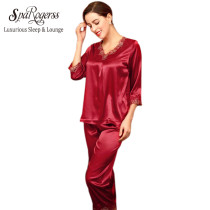 New Arrival Women Pajamas 2017 Pyjamas for Women Silk Satin Sleep Lounge Home Cloth Pijama Long Sleeve 2 Piece Pajama Set TZ028