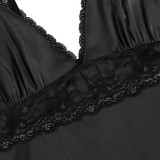 Ekouaer Women Clothes for Summer Shorts Sets V-Neck Sleepwear Satin Pajama women's Pajamas Spaghetti Strap Lace Sexy Pajama Set