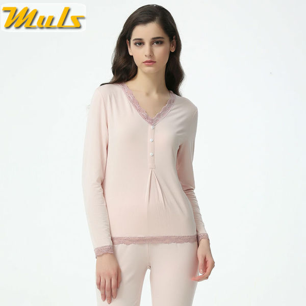 Pyjamas Women Knitted Modal Homedress Spring Sexy Lace Women Pajama Sets Light Blue Pink Size M L XL 2XL 1627