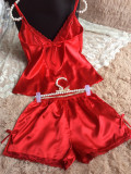 2016 summer style pajamas sets Women Female Sleep set Women's Deep V-neck Sexy Spaghetti Strap Shorts Sleepwear silk homewear