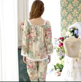 New Spring High Quality Pastoral Style Pajama Sets Long Sleeve Women Sleepwear Autumn Female Cotton Pajamas ,pijama Femme