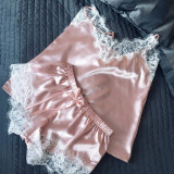Satin Cami and Shorts Set Lace Nightgowns Comfy Pajamas Pretty Nighties Artificial Silk Sleepwear Sets