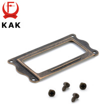 10pcs KAK Antique Brass Handle 64*32mm Label Pull Frame Name Card Holder Cabinet Drawer Box Case Knobs For Furniture Hardware
