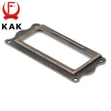 10pcs KAK Antique Brass Handle 64*32mm Label Pull Frame Name Card Holder Cabinet Drawer Box Case Knobs For Furniture Hardware