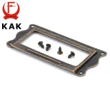10pcs KAK Antique Brass Handle 64*32mm Label Pull Frame Name Card Holder Cabinet Drawer Box Case Knobs For Furniture Hardware