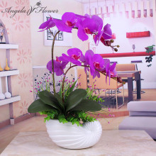 Artificial 1pcs phalaenopsis with 1pcs big size leaf PU real touch flower hand feel wedding decoration for home table accessorie
