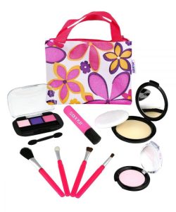 Pretend Play Cosmetic and Makeup Set with Floral Tote Bag