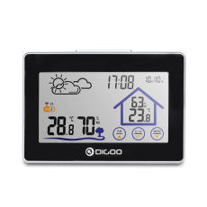 Digoo DG-TH8380 Wireless Touch Screen Weather Station Thermometer Outdoor Forecast Sensor Clock - Black