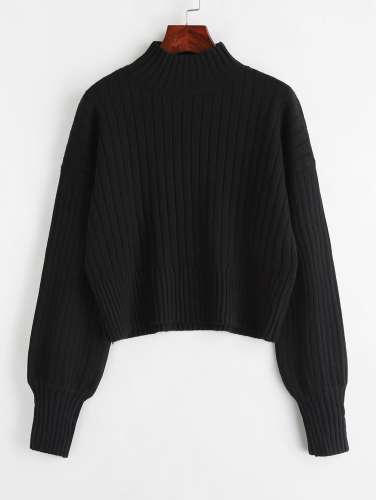 Dropped Shoulder Mock Neck Sweater - Black