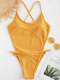 Cross Strap Knit Backless Swimsuit - Orange