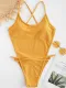 Cross Strap Knit Backless Swimsuit - Orange
