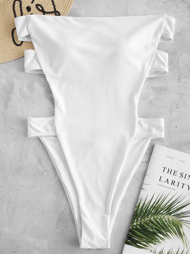 ZAFUL Backless High Cut Bandeau Swimsuit - Blue