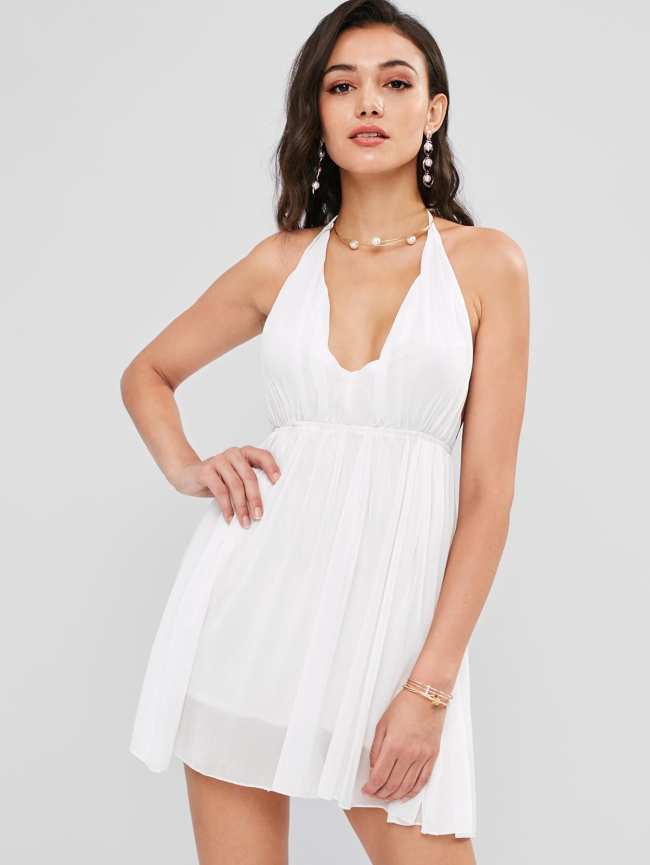 Halter Chiffon Mini Sun Dress - Black