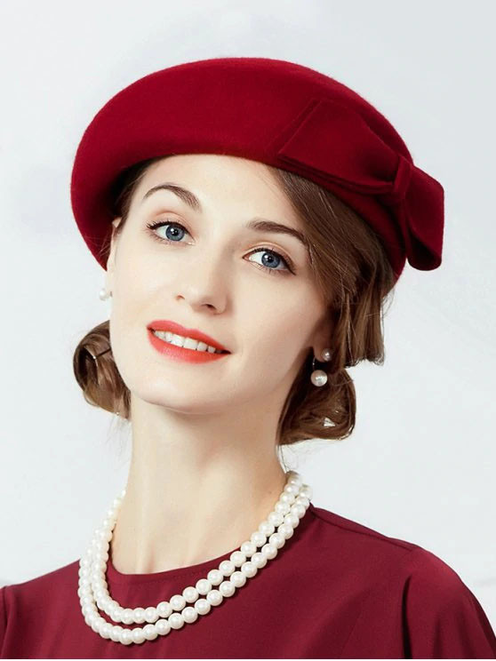 Bowknot Solid Color Elegant Beret - Black