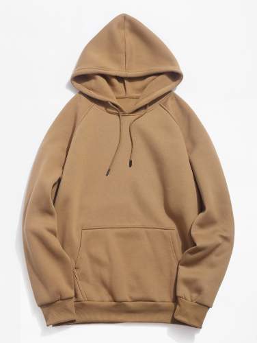 Basic Solid Pouch Pocket Fleece Hoodie - Camel Brown