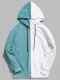 Contrast Patchwork Casual Hoodie - Macaw Blue Green