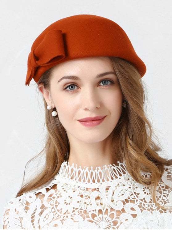 Bowknot Solid Color Elegant Beret - Black