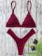 Plunge Padded Textured High Cut Bikini Set - Burgundy
