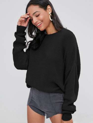 ZAFUL Chunky Knit Loose Sweater - Black
