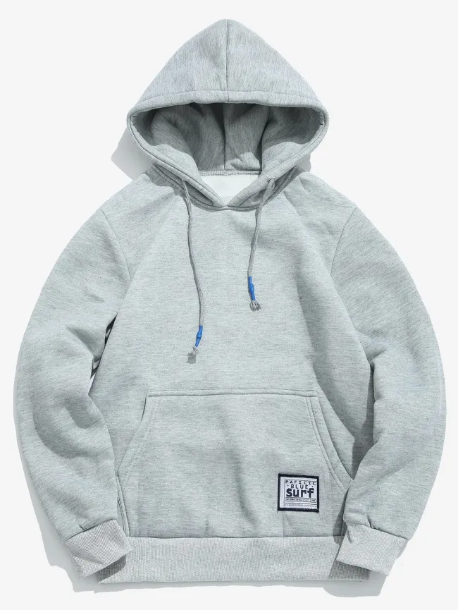 Solid Pouch Pocket Fleece Hoodie - Black