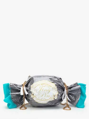 Contrasting Color Striped Candy Shaped Crossbody Bag - Black