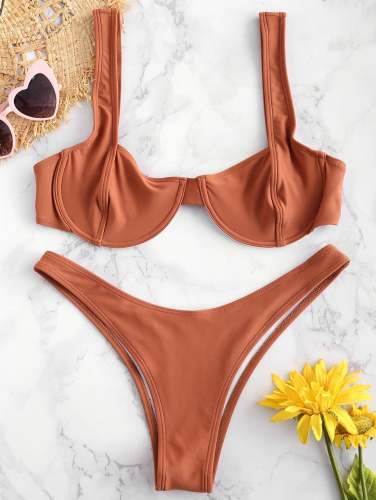 ZAFUL Underwire Balconette Bikini Set - Brown